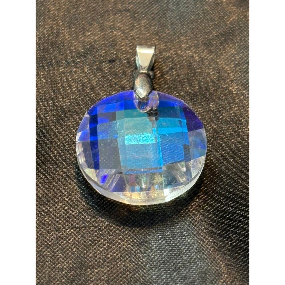 Vintage Faceted Crystal Pendant Aurora Borealis 1980s Pendant Only